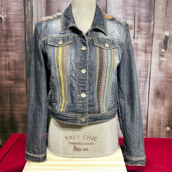 Hot Kiss Denim Jean Jacket Western Southwestern Embroidered size M - Picture 1 of 14